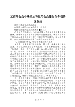 工商局食品非法添加和滥用食品添加剂专项情况总结 