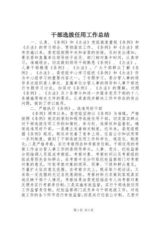干部选拔任用工作总结 