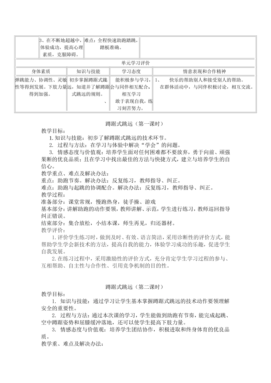 《蹲踞式跳远》单元教学计划_第2页