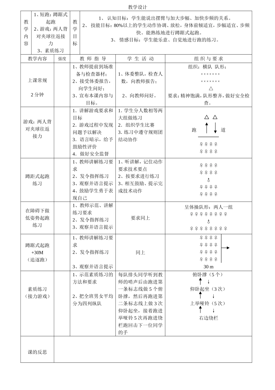 小学一年级体育教学设计_第1页