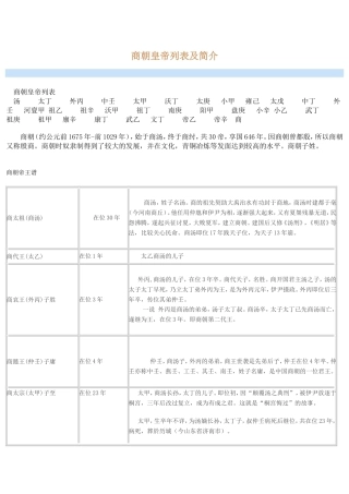 商朝皇帝列表及简介