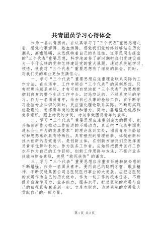 共青团员学习体会心得