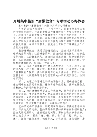 开展集中整治“庸懒散贪”专项活动体会心得