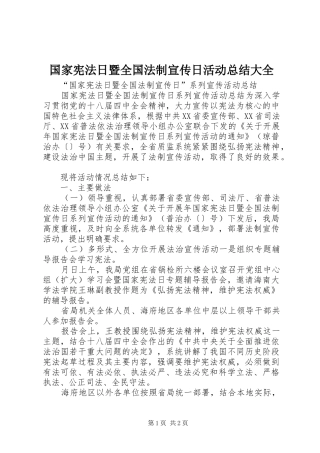 国家宪法日暨全国法制宣传日活动总结大全 