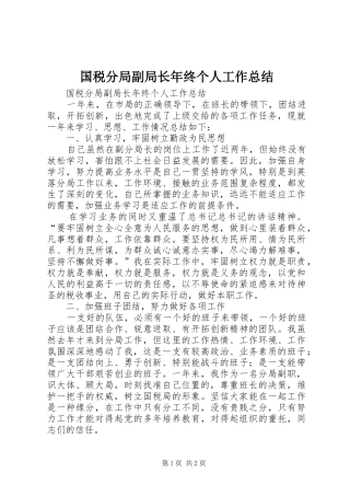 国税分局副局长年终个人工作总结 