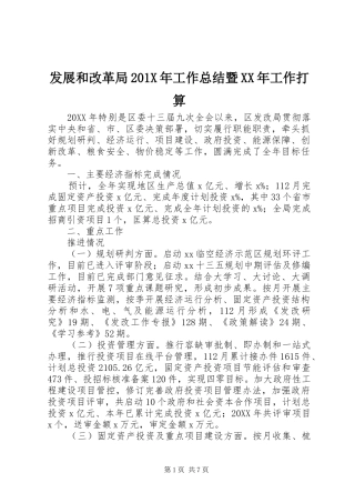发展和改革局202X年工作总结暨XX年工作打算