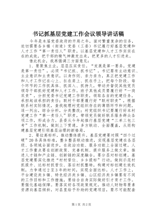 书记抓基层党建工作会议领导讲话发言稿