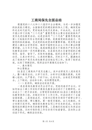 工商局保先全面总结 