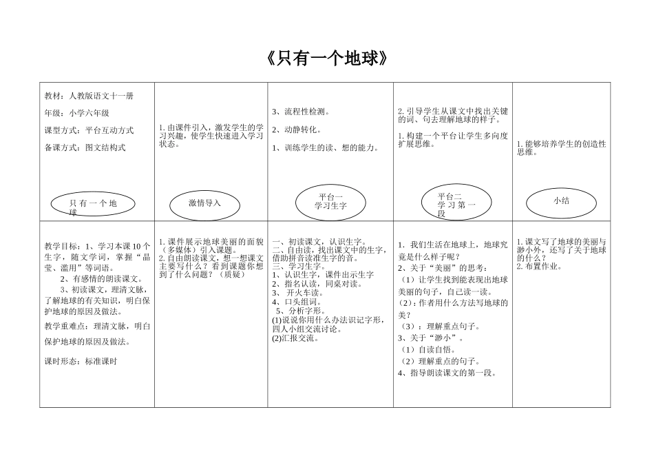 《只有一个地球》图文结构式教案韦荣芳_第1页