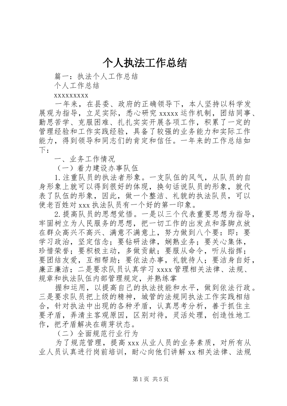 个人执法工作总结 _第1页