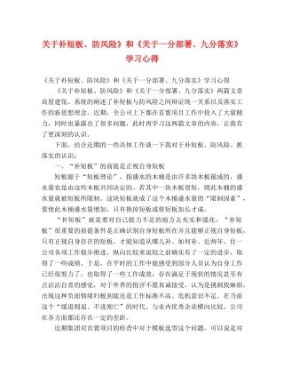 关于补短板、防风险》和《关于一分部署、九分落实》学习心得 