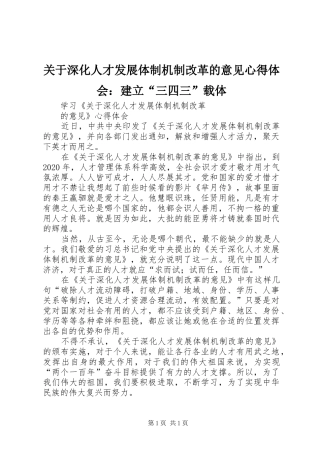 关于深化人才发展体制机制改革的意见体会心得：建立“三四三”载体