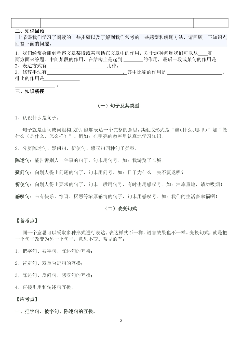 小升初：句子和句式运用知识点大汇总及配套练习(史上最全)_第2页