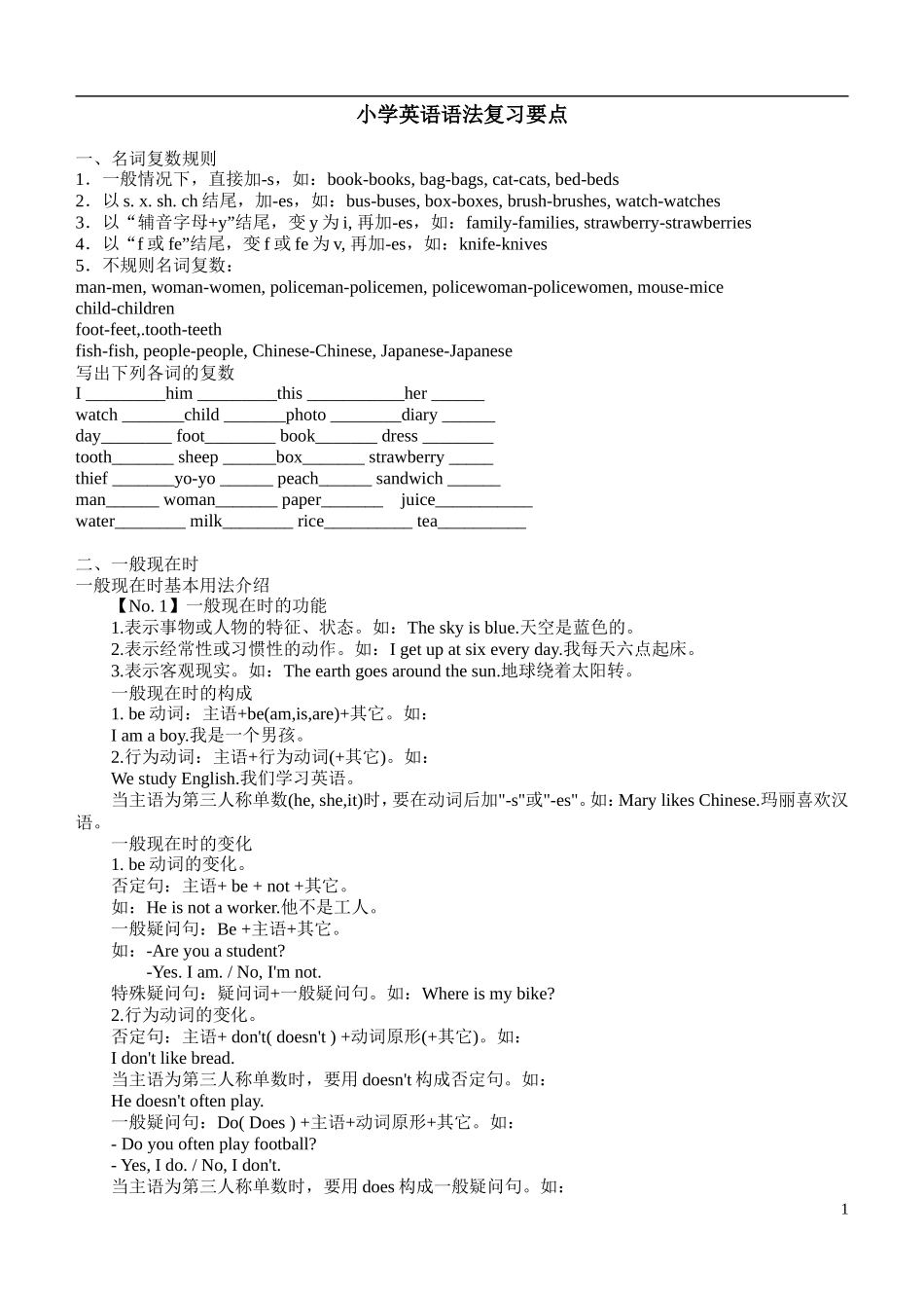小学英语语法复习要点_第1页