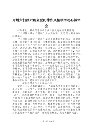 开展六扫除六确立暨纪律作风整顿活动体会心得