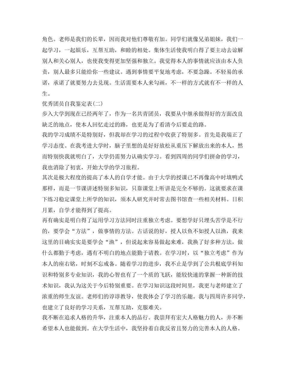 优秀团员自我鉴定参考表 _第2页