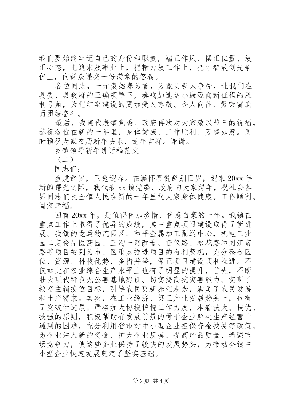 乡镇领导新年讲话发言稿范文_第2页