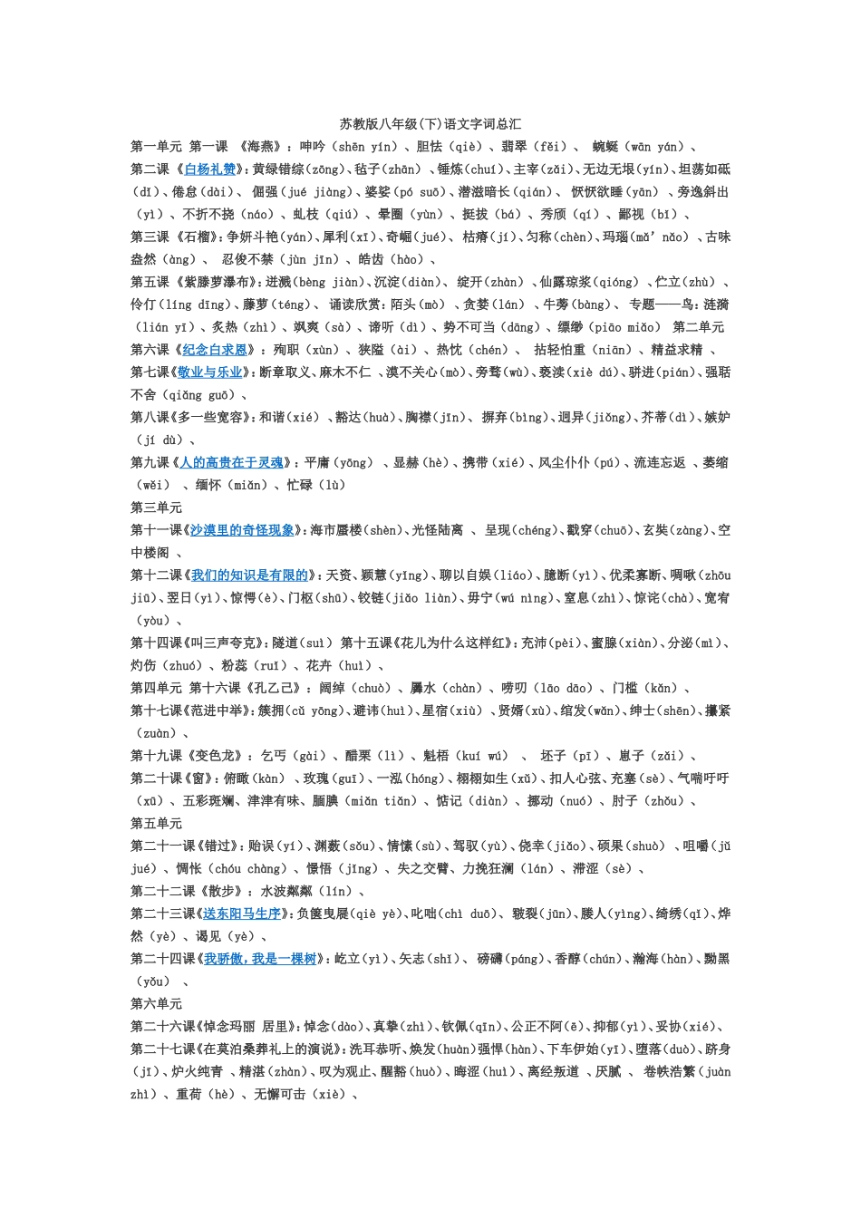 苏教版八年级(下)语文字词总汇_第1页