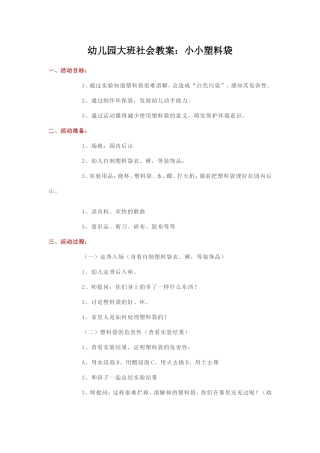 幼儿园大班社会教案：小小塑料袋