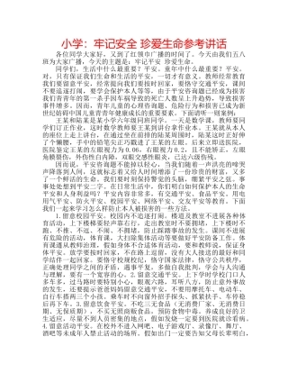 小学牢记安全 珍爱生命 