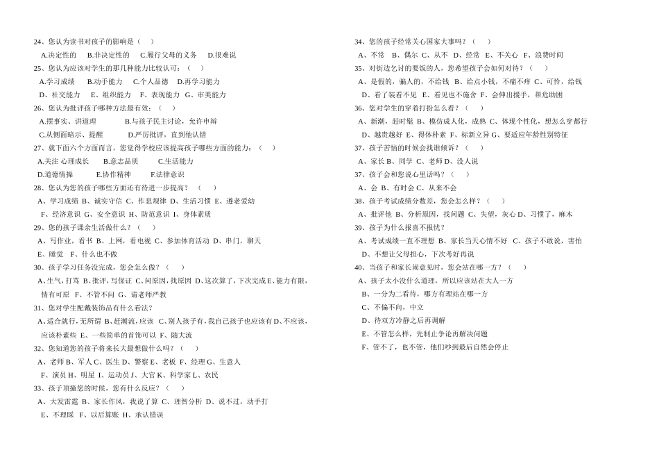 中学家长问卷调查表_第2页