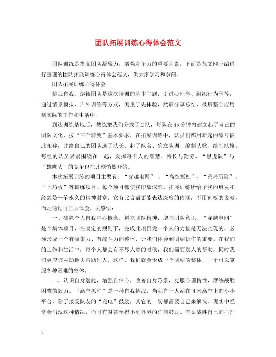 团队拓展训练心得体会范文 _第1页