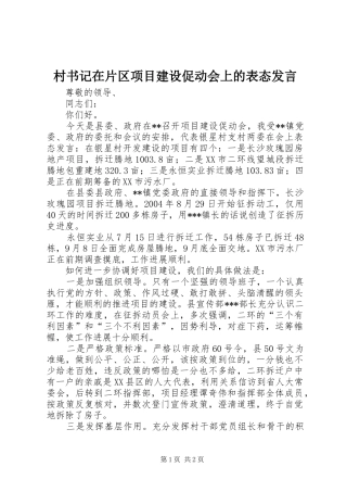 村书记在片区项目建设促动会上的表态发言稿
