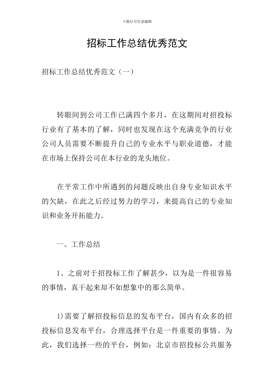 招标工作总结优秀范文_第1页