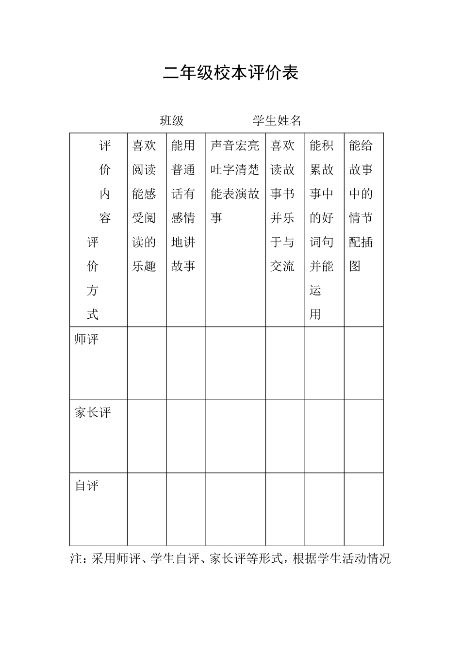 二年级校本评价表评价表_第1页