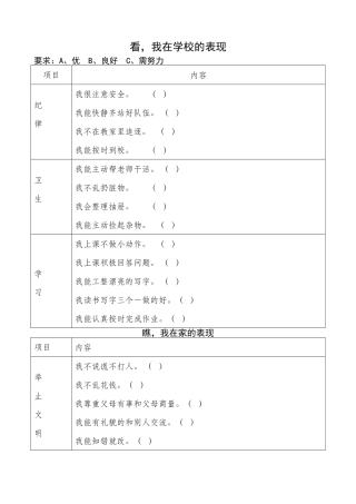 幼儿表现评价表