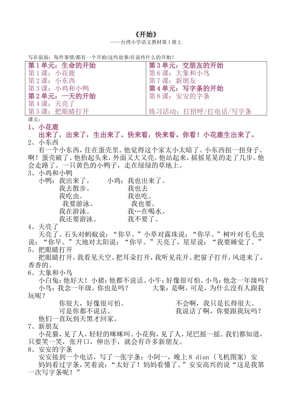 台湾小学语文实验教材第1册_第1页