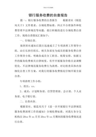 银行服务收费的自查报告