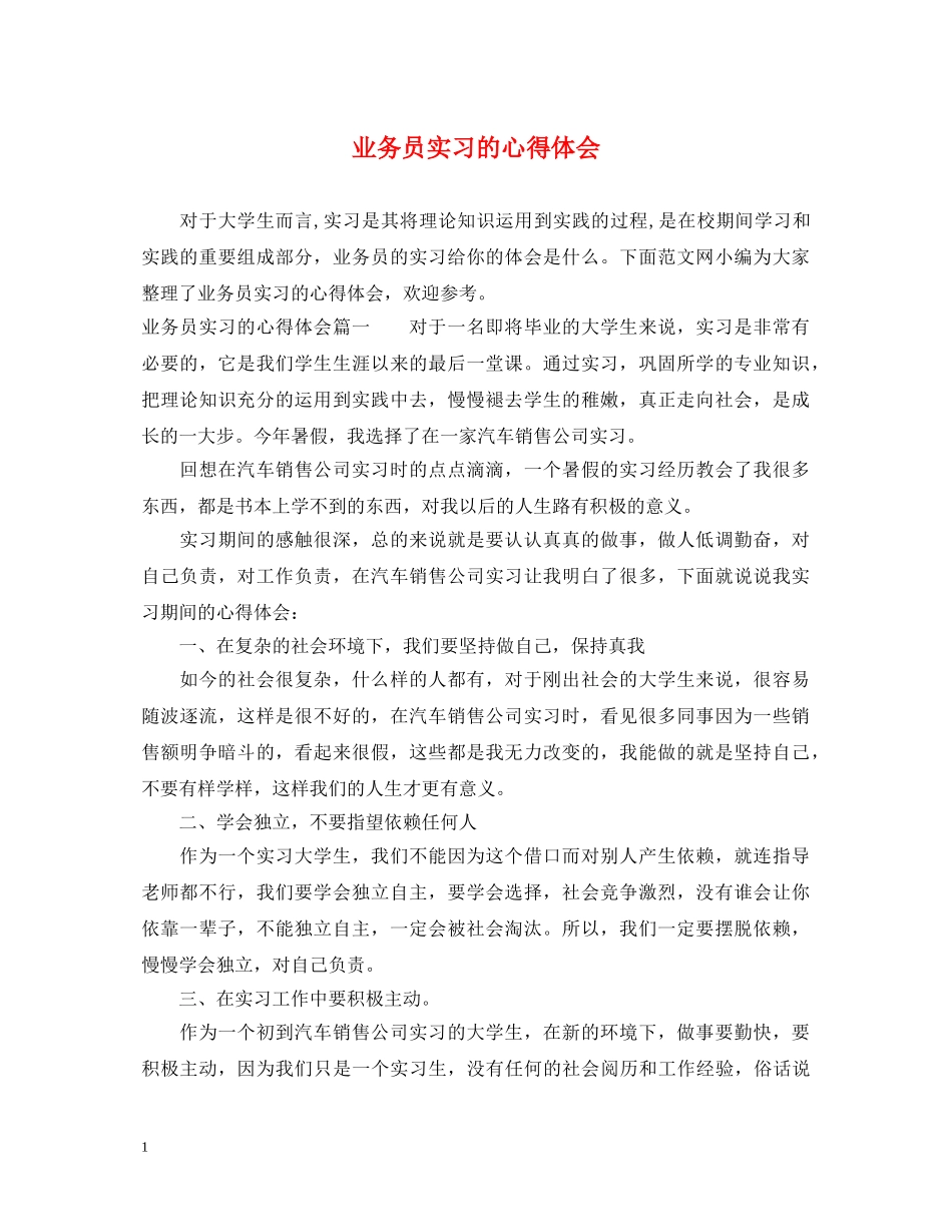 业务员实习的心得体会 _第1页