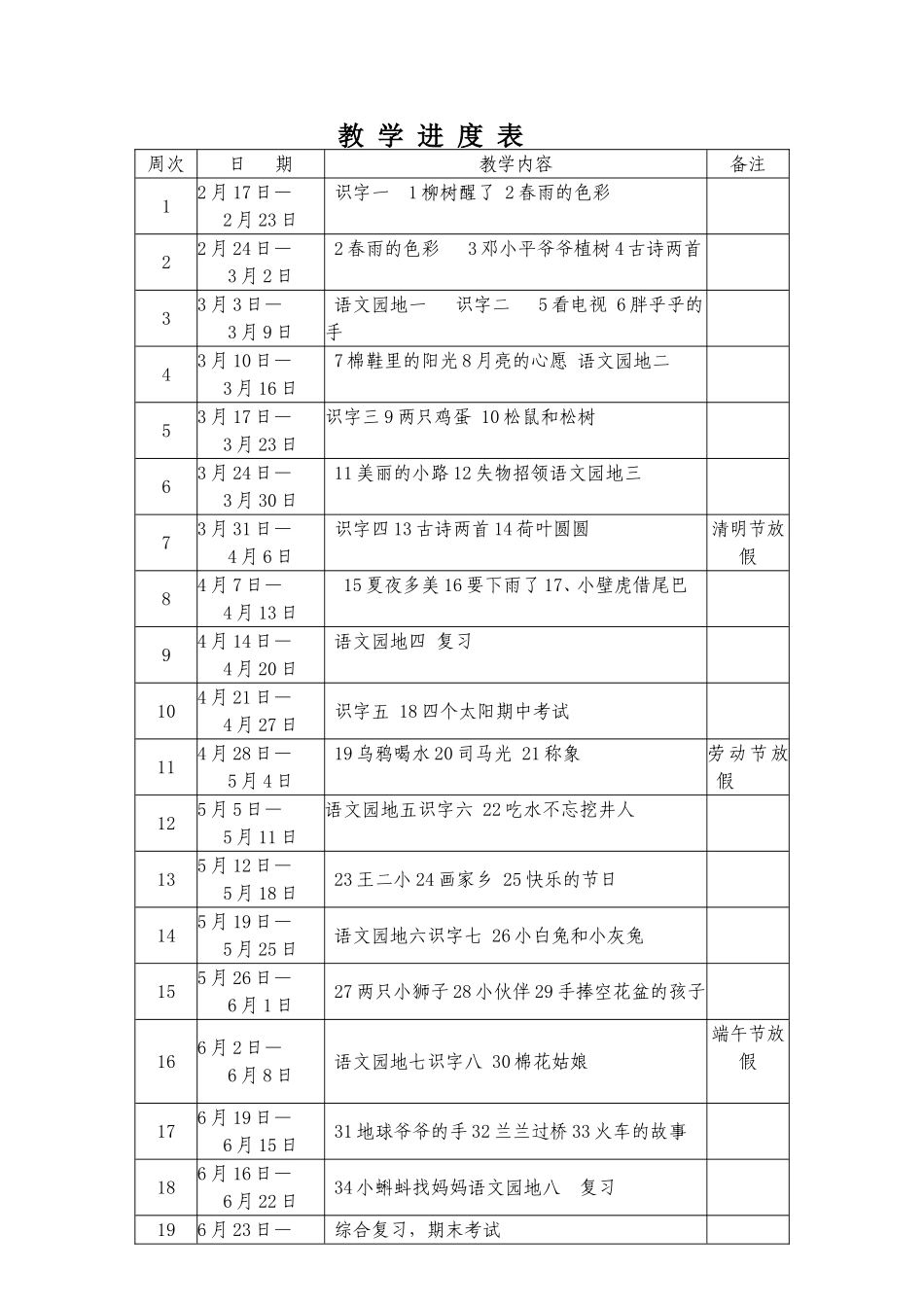 一下学期教学进度_第1页
