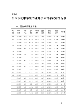 2015年白银市初三体育中考评分表