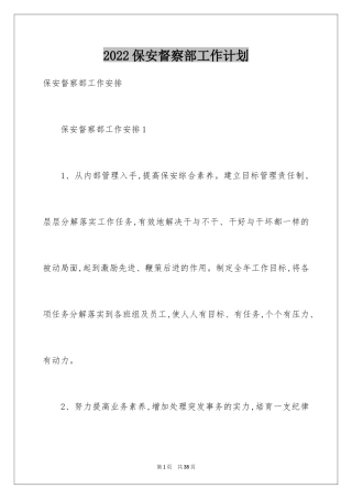 2024保安督察部工作计划