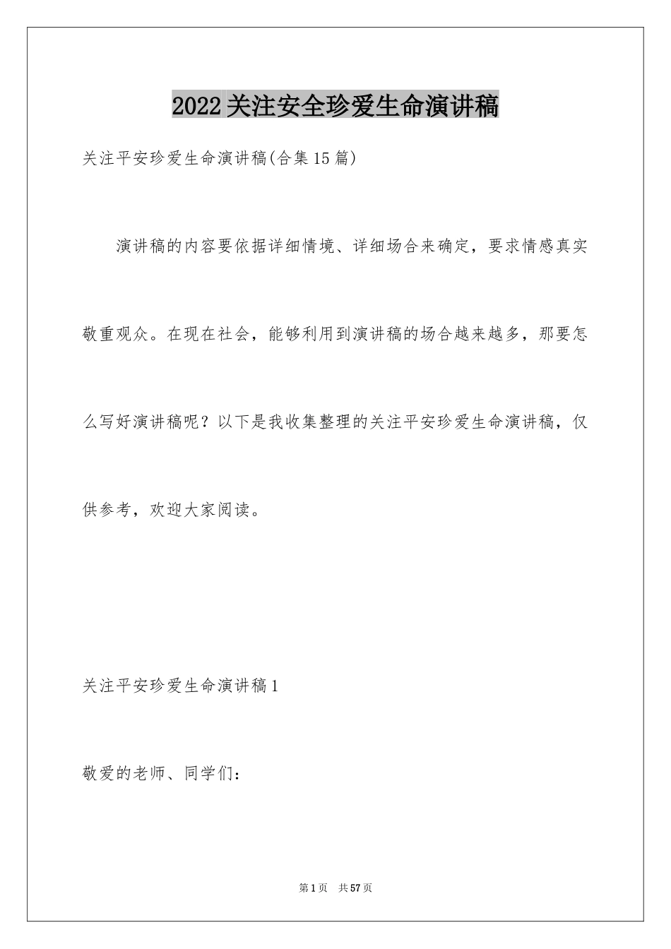 2024关注安全珍爱生命演讲稿_19_第1页