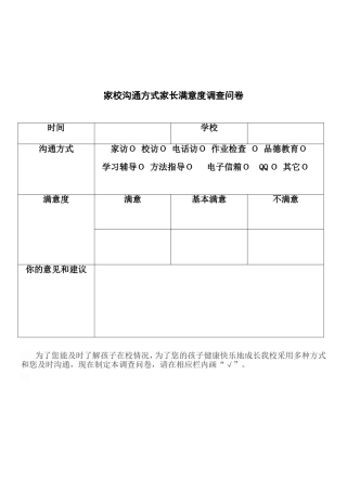 家校沟通方式家长满意度调查问卷MicrosoftWord文档