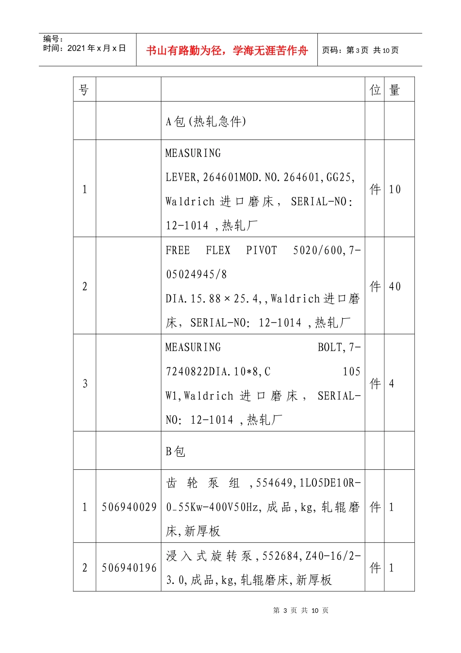 济钢日热轧、新厚板进口备件日常维护计划_第3页