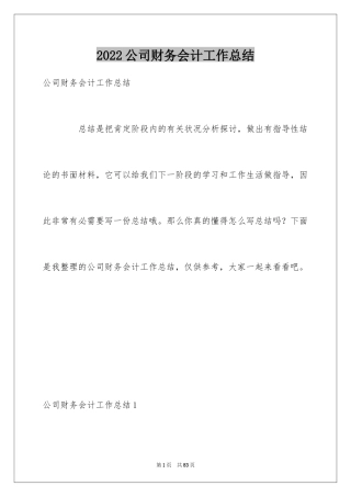 2024公司财务会计工作总结