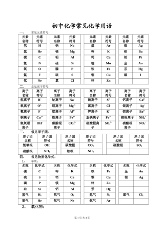 初中化学常见化学用语