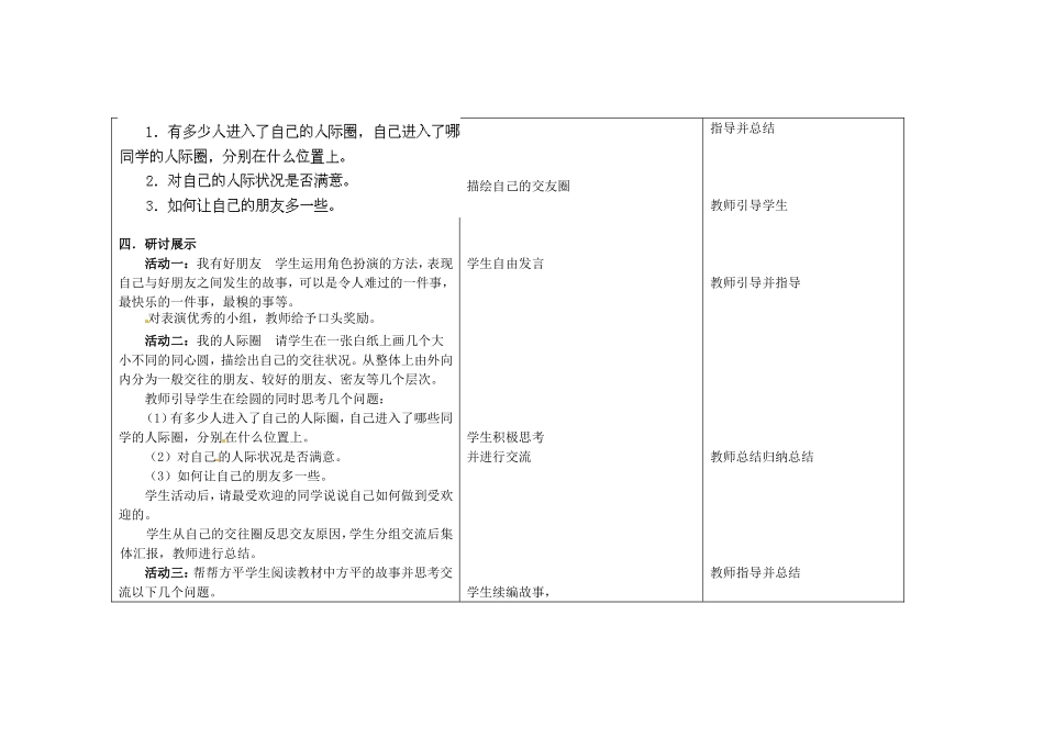 甘肃省瓜州县第二中学八年级政治上册第三课有朋友的感觉（第二课时）学案（无答案）教科版_第2页