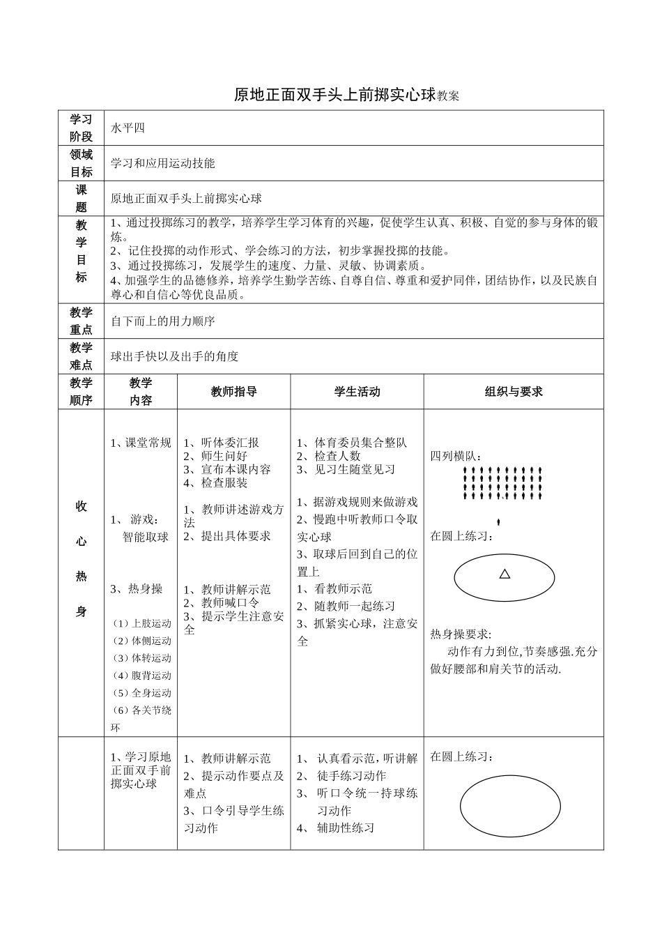 原地正面双手头上前掷实心球教案_第1页