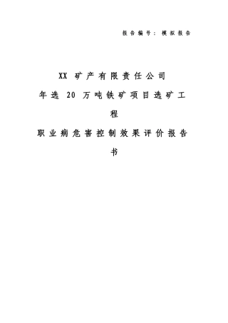 矿产有限责任公司选矿工程职业病危害控制效果评价报告书