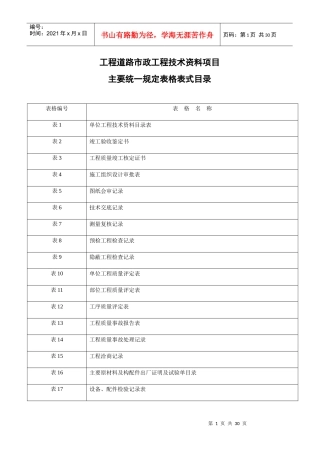 工程道路市政工程资料表格