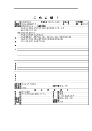 粉末冶金检验员工作说明书
