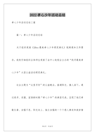 2024孝心少年活动总结