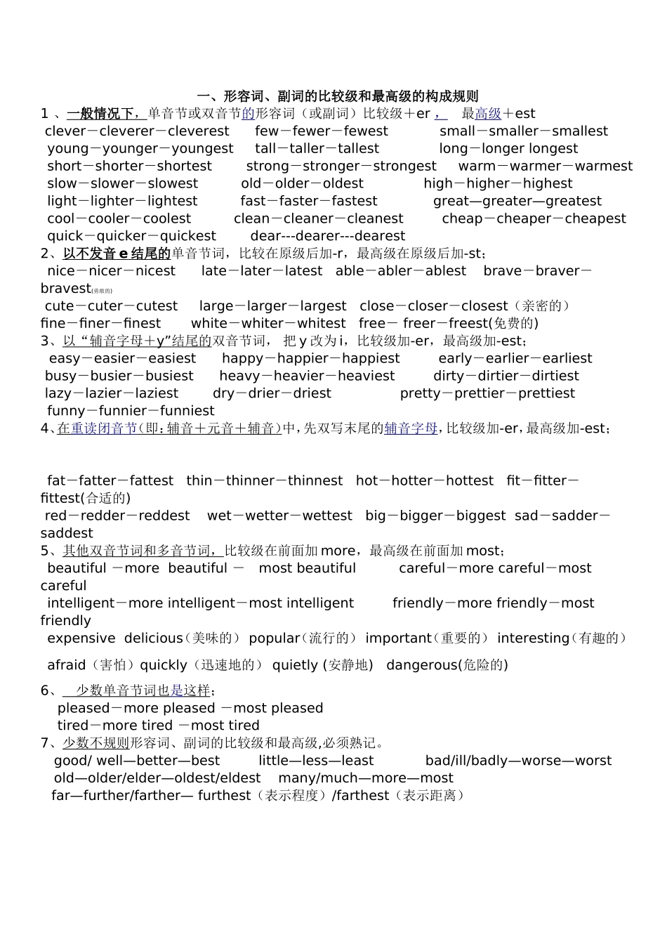 初中常用形容词、副词比较级、最高级的构成规则_第1页