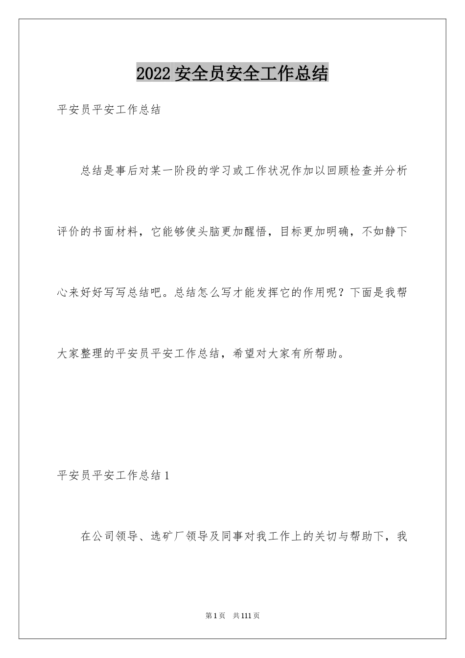 2024安全员安全工作总结_第1页