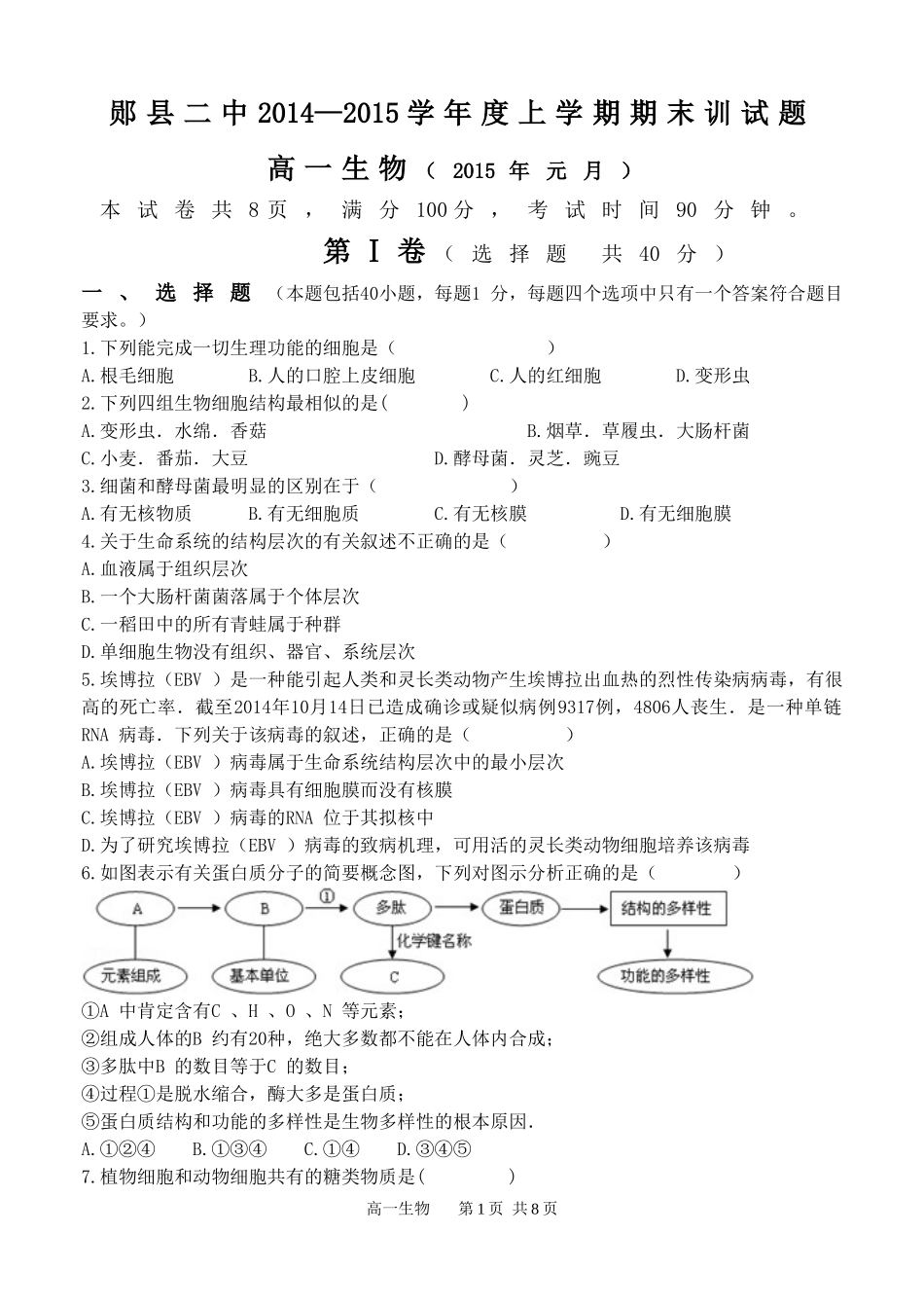 高一生物期末考试试题_第1页